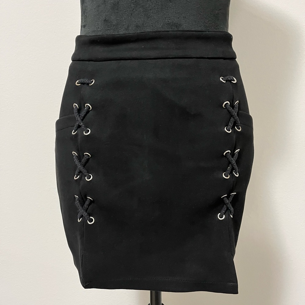 Boutique Faux Suede Black Mini Skirt
